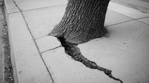 Damaged sidewalk with tree root