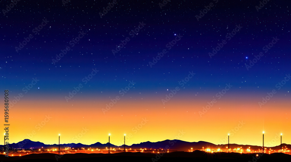Fototapeta premium Vibrant Night Sky Over Desert Landscape with Starry Atmosphere