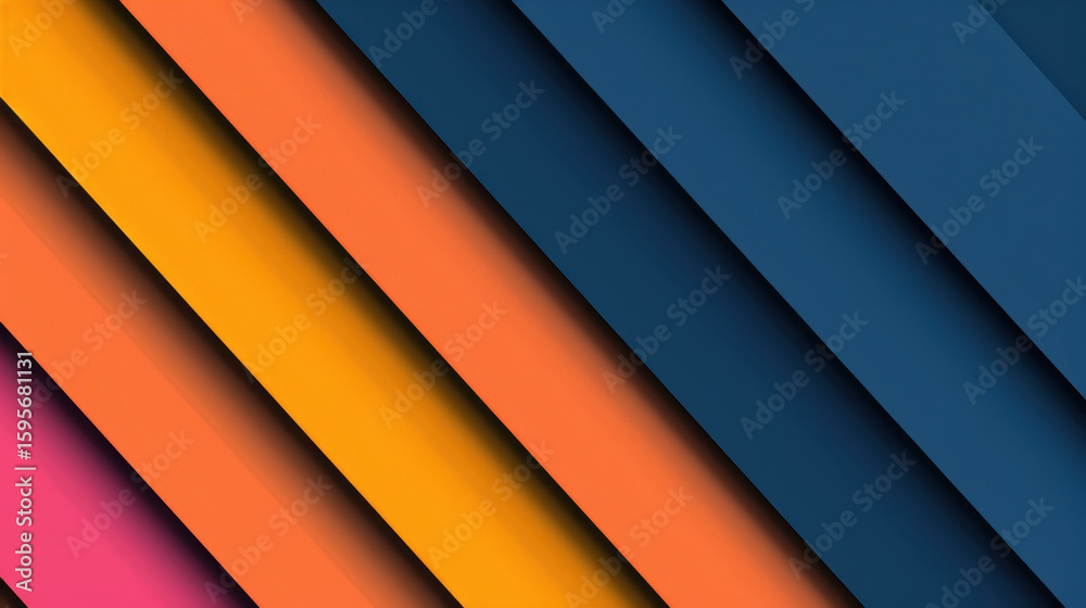 Obraz premium Bold diagonal stripes in vibrant colors create dynamic and modern abstract design. interplay of orange, pink, yellow, and blue evokes sense of energy and creativity