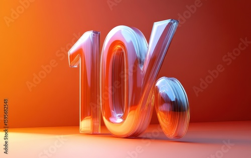 A shiny translucent three-dimensional number one and percentage symbol in glowing warm orange light against a matching orange background