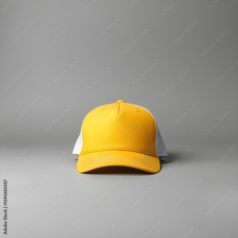 Fototapeta premium blank yellow and white trucker hat mockup isolated on gray background