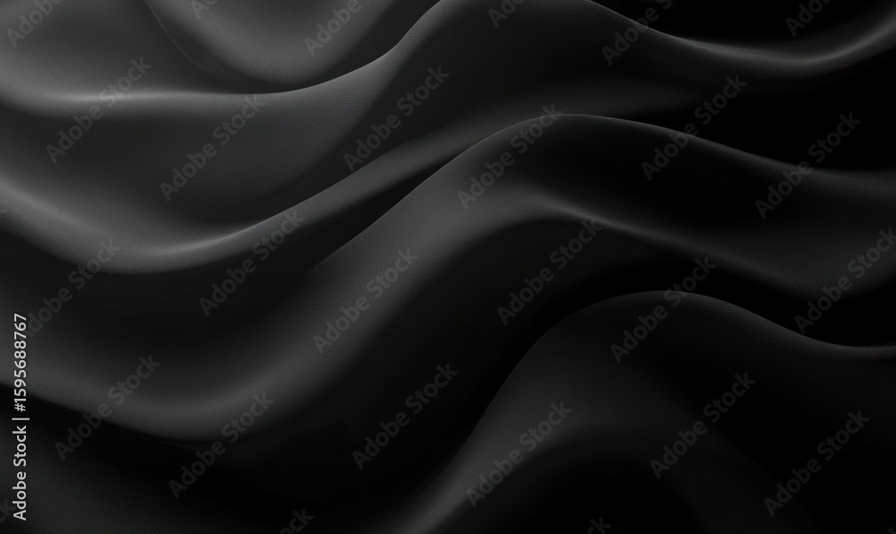 Obraz premium Smooth flowing black satin fabric with gentle curves and soft highlights creating a luxurious and elegant appearance