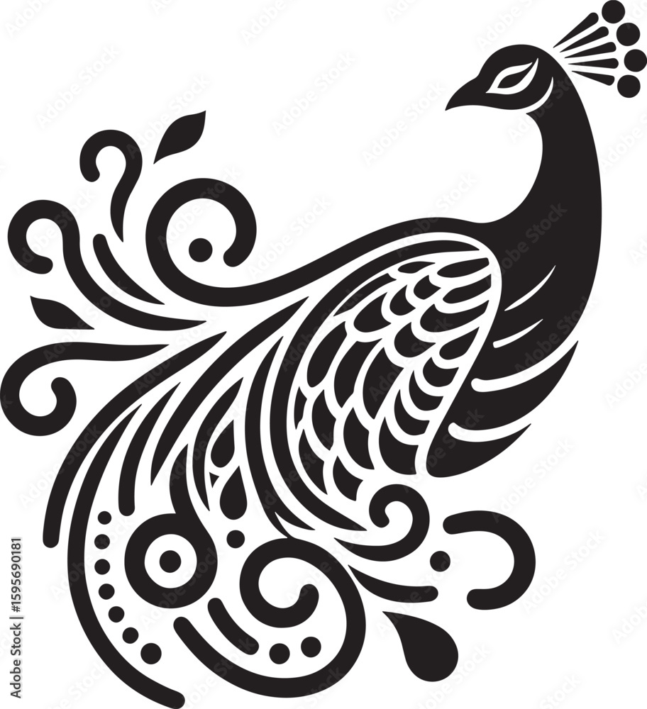 Obraz premium Peacock. Black silhouette on white background. Vector illustration