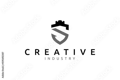 S letter shield combined with castle logo vector design