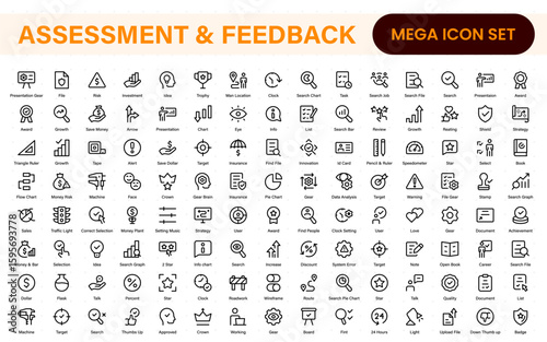 Assessment and Feedback icon pack. Includes rating stars, surveys, feedback forms, and assessment tools.