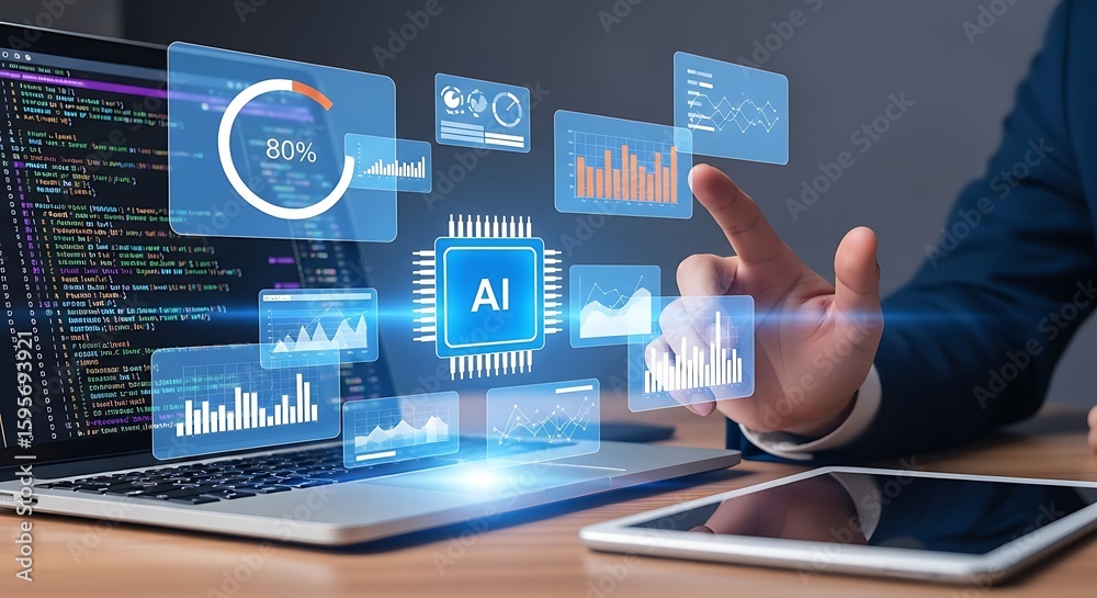 Fototapeta premium AI-Powered Data Analysis and Business Insights, AI-Driven Data Visualization for Strategic Decision Making