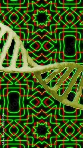 Animation of dna strand and data processing over kaleidoscope