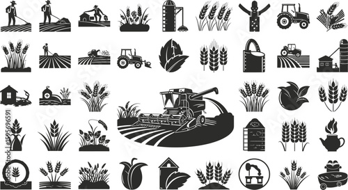 Agriculture Silhouette Icon Set - Farming, Crop & Harvest Collection