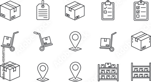 Logistics & Shipping Outline Icon Set - Delivery & Warehouse Management