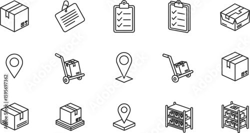 Logistics & Shipping Outline Icon Set - Delivery & Warehouse Management