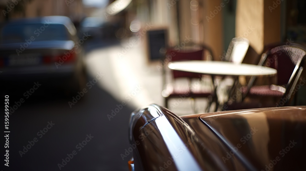 Obraz premium Closeup of a vintage cars fender on a sundappled city street