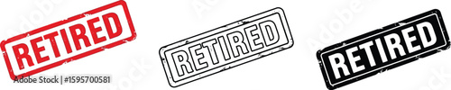Retired stamp vector set: red, black, outline. retirement concept for graphic design and web design