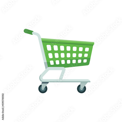 Green shopping cart with white frame and wheels metal