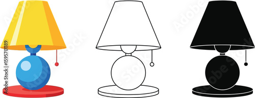 Illustration of a bedside lamp in different styles for home decor and lighting solutions