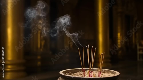 Incense sticks and smoke in a temple