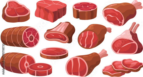 Fresh meat cuts vector illustration for butcher shop and cooking concept high quality image design