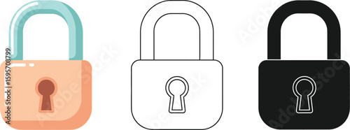 Padlock security icon set vector illustration lock security privacy protection access safety secure system 100