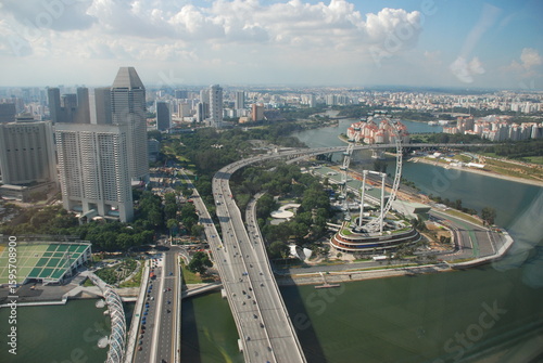 Aerial View of Singapore Cityscape with Bridges and Skyscrapers
