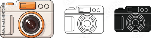 Camera illustration set vector design for photography equipment digital device and vintage style cameras