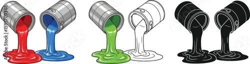 Paint pouring illustration set colorful and monochrome paint cans vector graphic design element