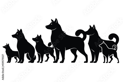 Collection of ten shiba inu dog silhouettes