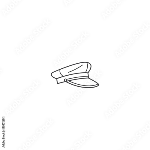 Simple line drawing of a peaked cap, showing its shape and details.