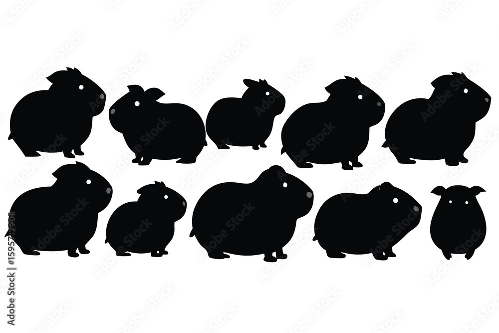 Fototapeta premium Collection of eleven guinea pig silhouettes