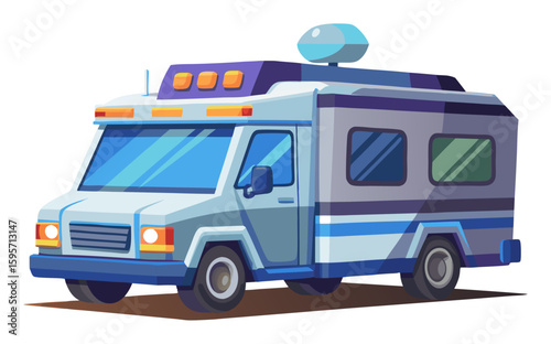 A blue and white ambulance or emergency vehicle with lights, conveying themes of medical assistance, rescue, and public service.