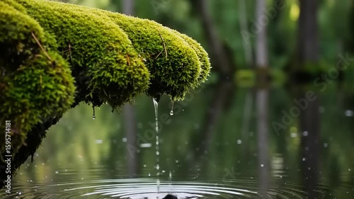 Water droplets falling into a pond, creating ripples