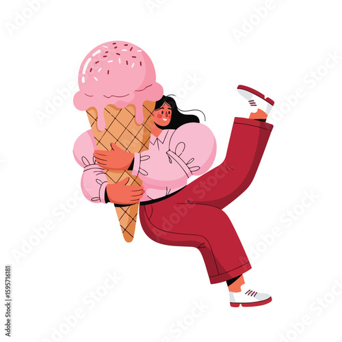 Vector of pinky girl with her favorite ice cream