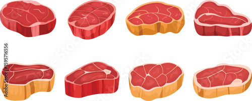 Cartoon meat cuts vector illustration collection for butcher shop and steakhouse menu design concept