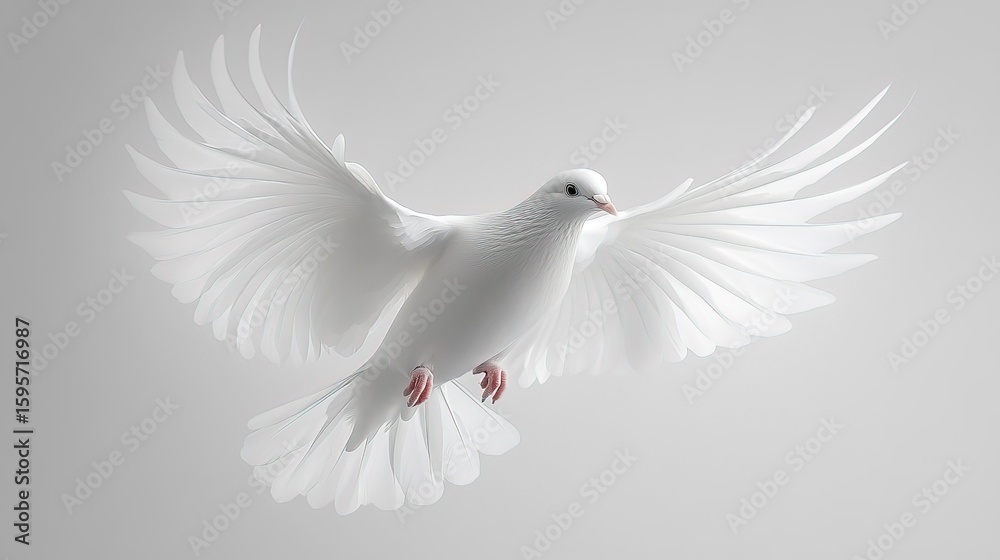 Obraz premium White Pigeon in Flight High-Definition Stock Image for Commercial Illustration, Poster, Web Design – Peace Symbol, Pure White Bird Photography