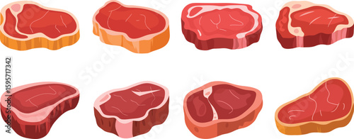 Collection of raw beef steaks vector illustration for butcher shop and food related designs ideas