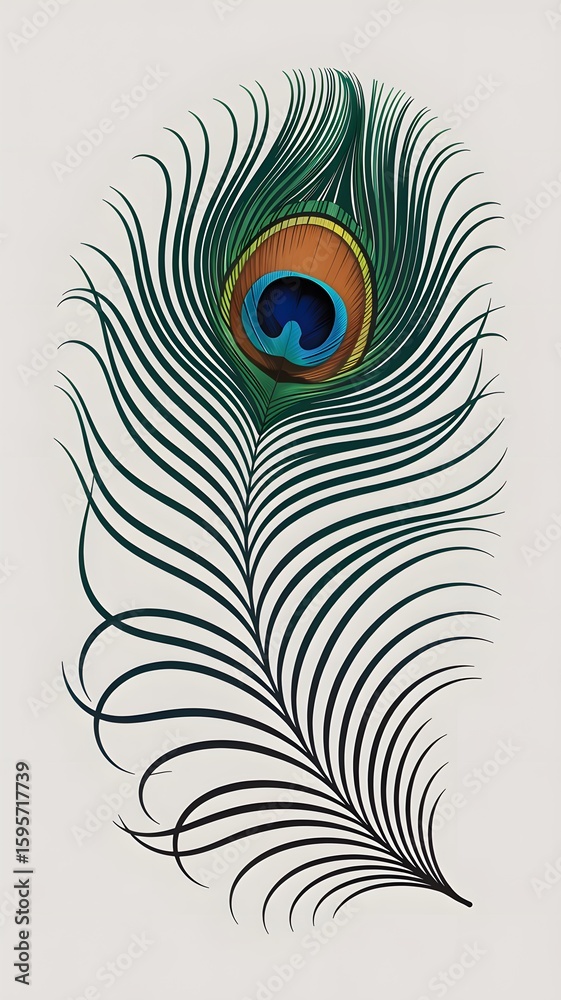 Obraz premium Elegant Peacock Feather Detailed Illustration with Green and Blue Colors