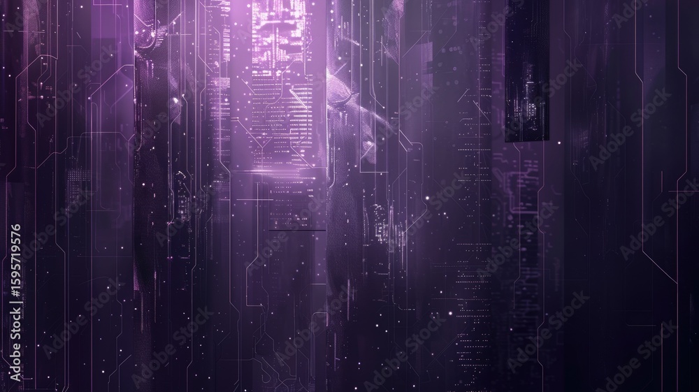 Obraz premium Abstract picture with digital style scenery, decorated by high tech pattern, glow fantasy neon light. Cyberspace scene with technology design architecture and electronic texture effect around. AIG53.