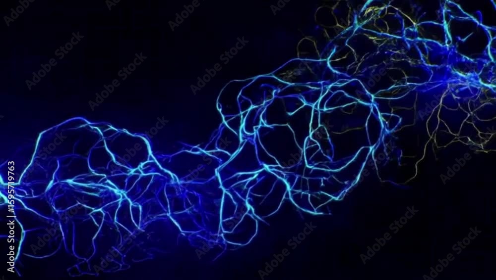 Abstract Blue Energy Flow:  Glowing Neural Network Animation
