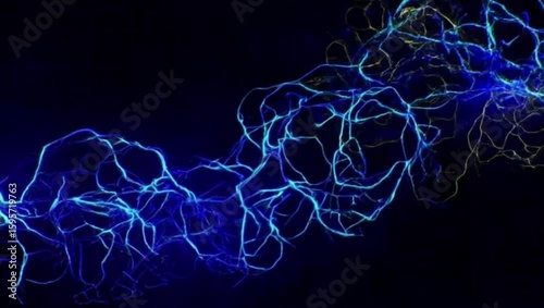 Abstract Blue Energy Flow:  Glowing Neural Network Animation