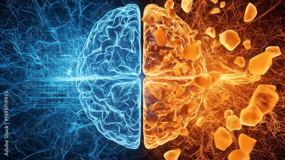 3d rendered illustration of a human brain, Abstract background of Artificial Intelligence with left and right brain