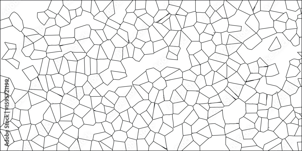 Obraz premium Abstract geometric pattern in black lines on white background featuring irregular shapes and cells creating a unique texture