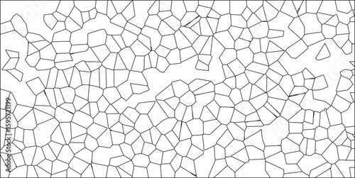 Abstract geometric pattern in black lines on white background featuring irregular shapes and cells creating a unique texture