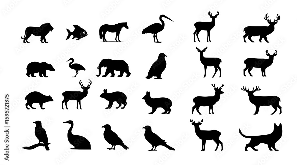Obraz premium Black Animal Silhouettes in Minimalist Vector Style