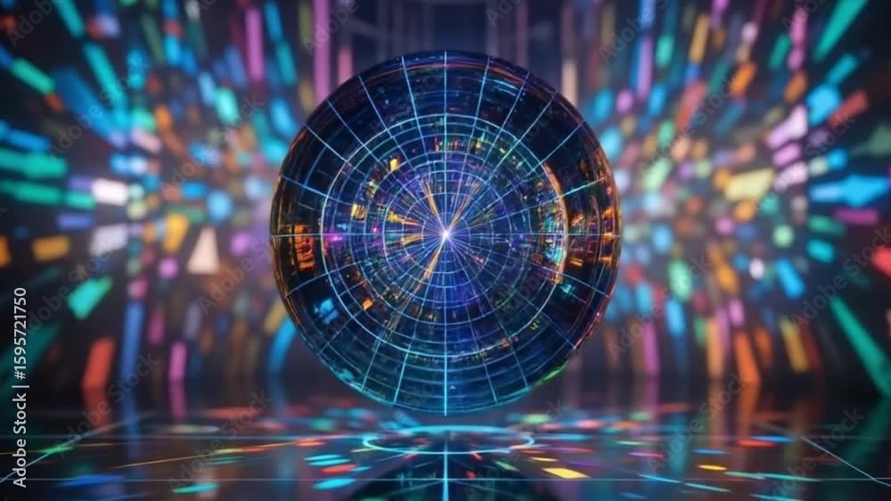 Neon Grid Sphere - 4K Futuristic Holographic Energy Orb for Sci-Fi & Cyberpunk Visuals  