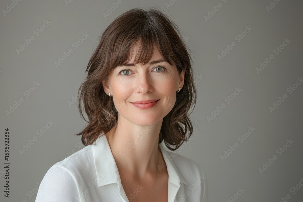 This portrait showcases a confident woman exuding natural beauty with a warm smile. Ideal for conveying themes of professionalism, elegance, and serenity. This portrait showcases a confident woman exuding natural beauty with a warm smile. Ideal for conveying themes of professionalism, elegance, and serenity.