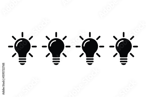 Four identical black light bulb icons arranged horizontally on a plain white background in a simple design