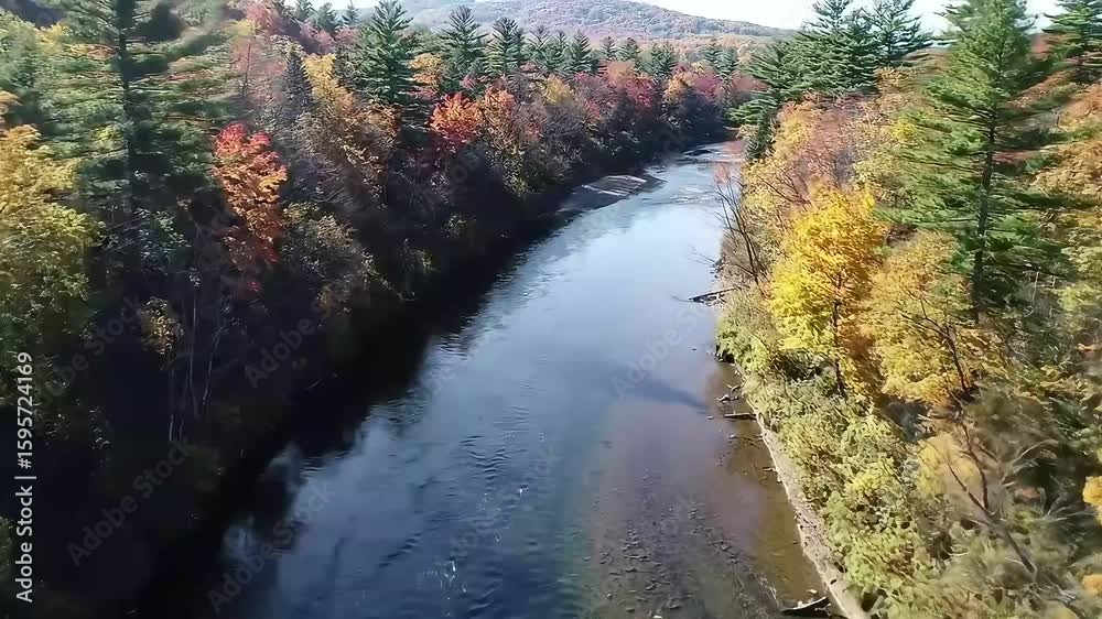Autumnal River Winding Through Forested Valley