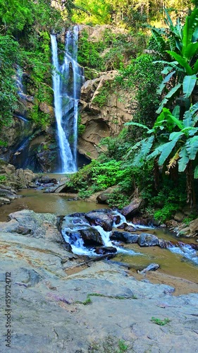 Chiang Mai Series - Mok Fa Waterfall in the middle of a shady forest. Waterfall in the tropical rainforest. Beautiful waterfalls in northern Thailand. 