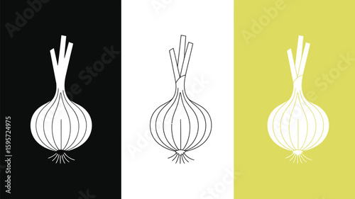 Onion vegetable illustration design with purple green and white background for kitchen art print decor