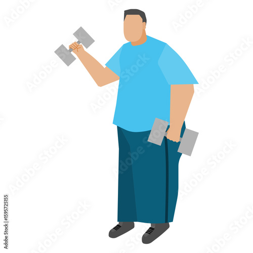 Vector flat illustration of an overweight man having exercise