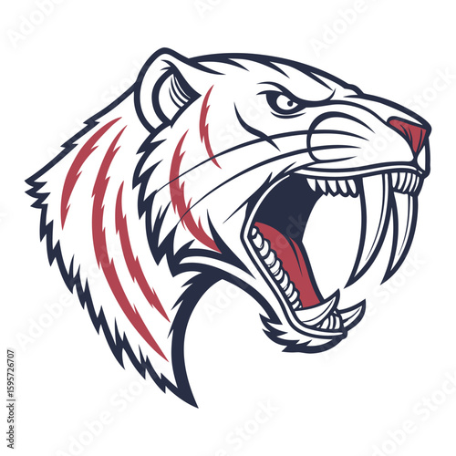 saber toothed tiger head logo vector style.