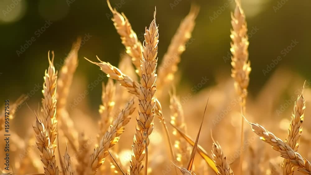 wheat blowing in the wind with golden sunlight